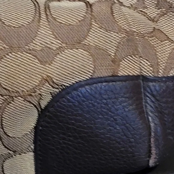 SOLD Coach Shoulder Bag Brown and Tan Signature Leather and Canvas Monogram - Picture 9 of 12